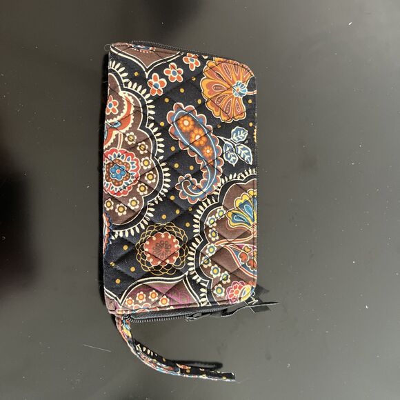 Vera Bradley Paisley Small Wristlet Zip Around Multicolor w Strap - Picture 2 of 4